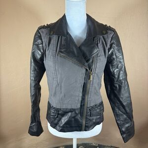 Y2K Bernardo Collection Faux Leather Moto Jacket Black Gray Mixed Media Size M
